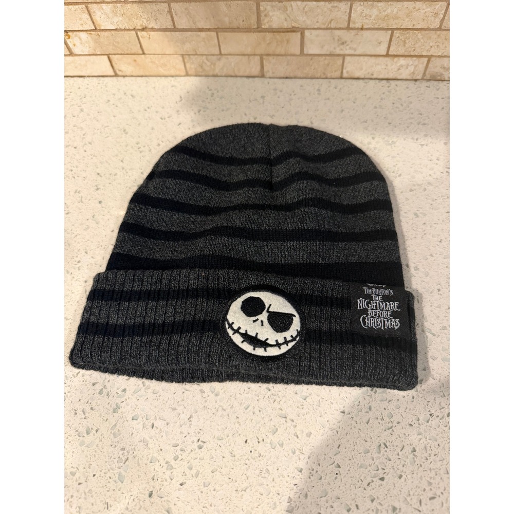 Nightmare Before Christmas Jack Skellington Beanie Black Gray Striped